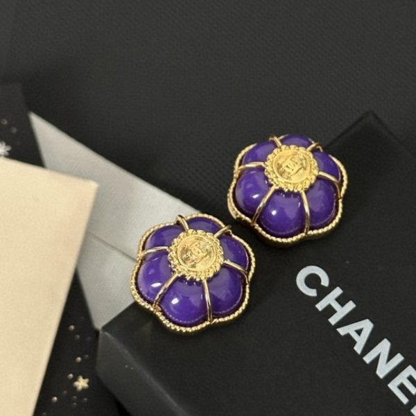 Chanel purple camellia letter stud earrings jewelry - Image 8
