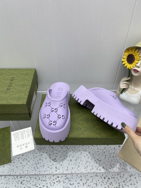 Gucci GG Slides perforated carved shoes purple - Image 5