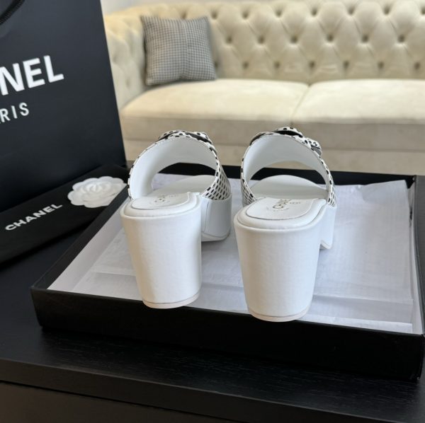 Chanel small fragrance in the ancient text tag double gram flower platform heeled slippers B - Image 6