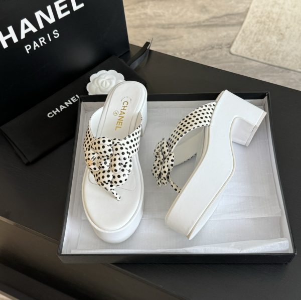 Chanel small fragrance in the ancient text tag double gram flower platform heeled slippers D - Image 6