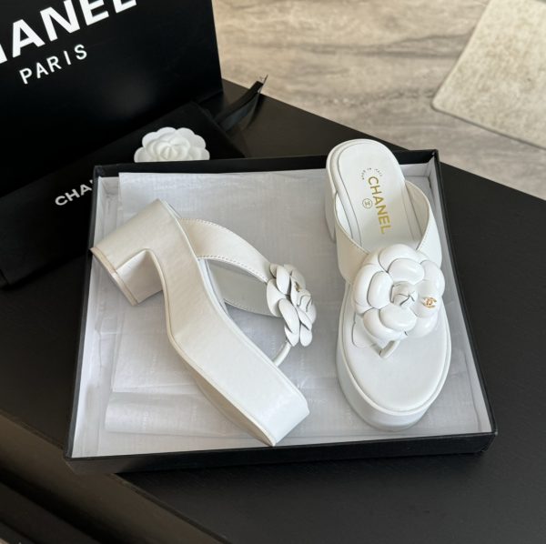 Chanel small fragrance in the ancient text tag double gram flower platform heeled slippers E - Image 8