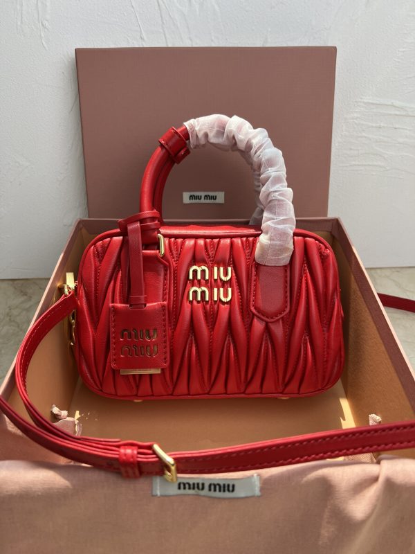 Miumiu new too pretty bowling handbag Red 5BB123