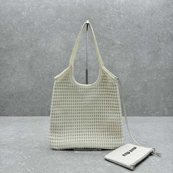 Miumiu linen tote straw hobo bag type 5593 white