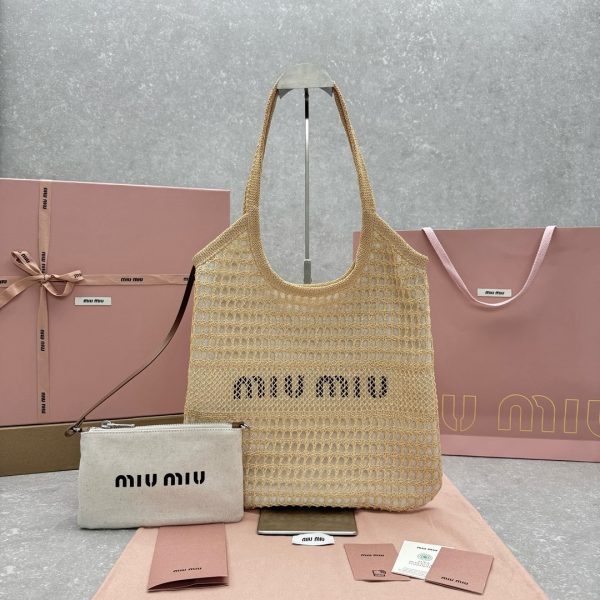 Miumiu linen tote straw hobo bag type 5593 yellow