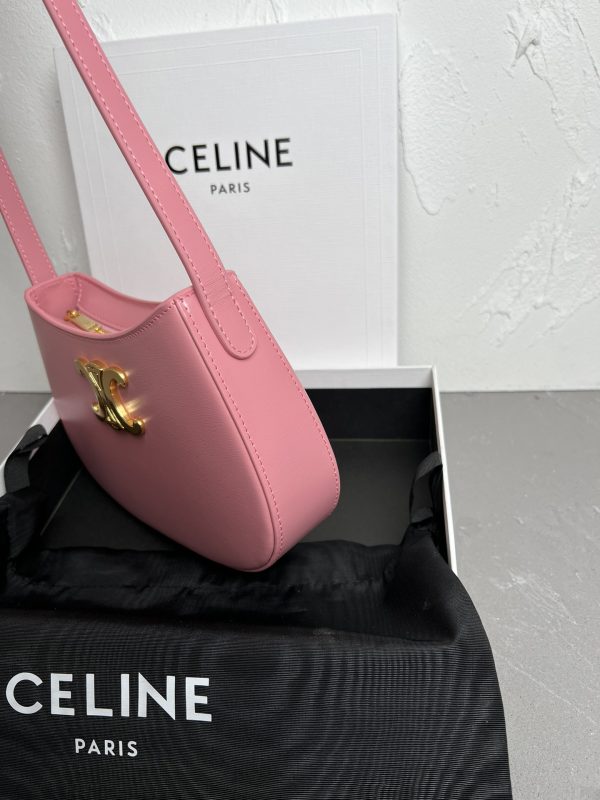 CELINE 2024 New TILLY Medium Shiny Calfskin Handbag pink - Image 3