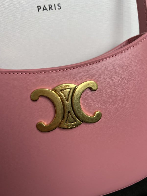 CELINE 2024 New TILLY Medium Shiny Calfskin Handbag pink - Image 4