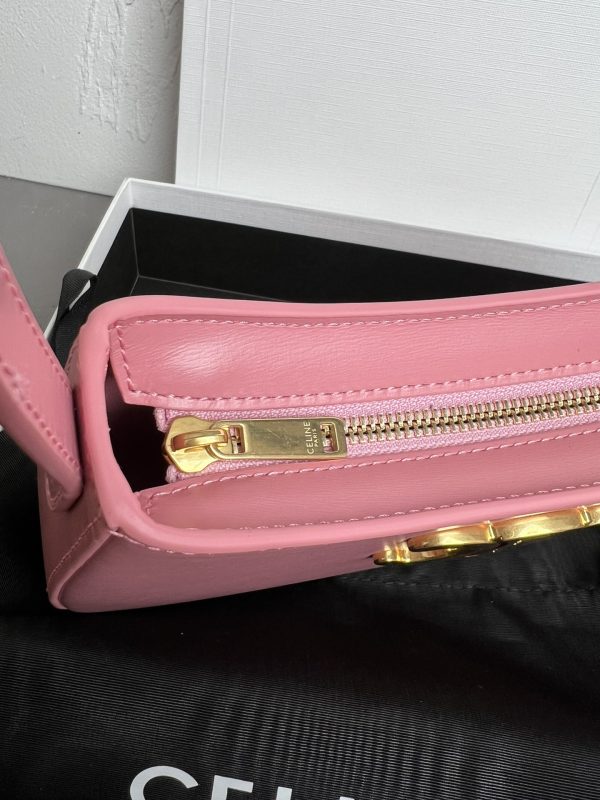 CELINE 2024 New TILLY Medium Shiny Calfskin Handbag pink - Image 6