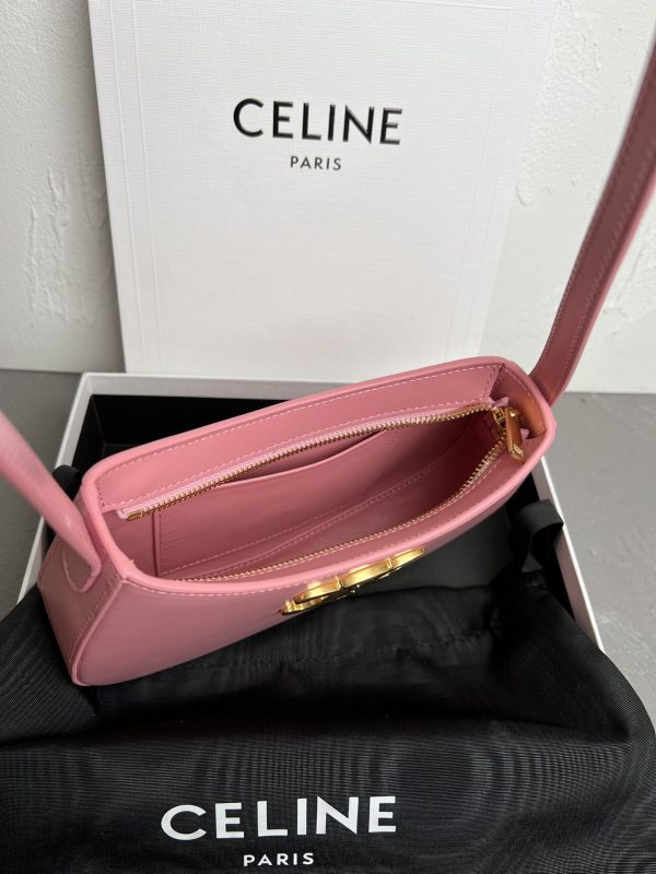 CELINE 2024 New TILLY Medium Shiny Calfskin Handbag pink - Image 8