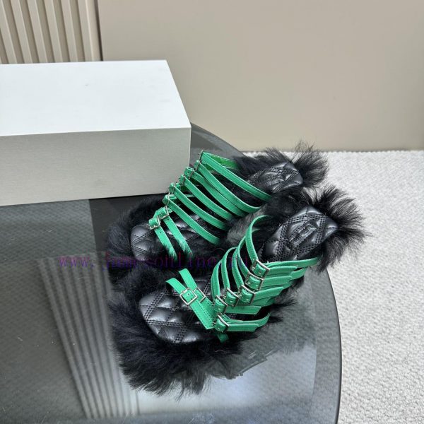 BURBERRY new wool mop heelLong fluffy sheepskin sandals,Upper decoration sheepskin buckle st16e2gic7