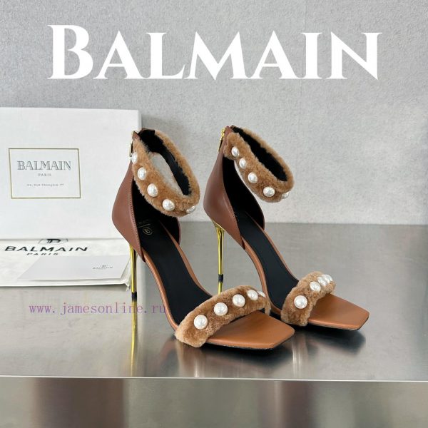 BalmainBalmain???????First release Uma lambhair pearl high-heeled sandals for spring and sume0kl9u0p
