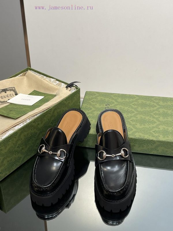 2023 Latest GUCCI Silver Palladium Horseneck Buckle Thick Bottom Lefu Slippers Purchasing Gri6bzcih9