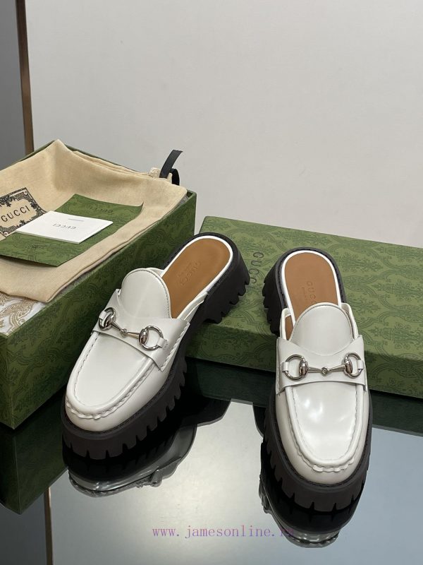 2023 Latest GUCCI Silver Palladium Horseneck Buckle Thick Bottom Lefu Slippers Purchasing Grg8575vdn