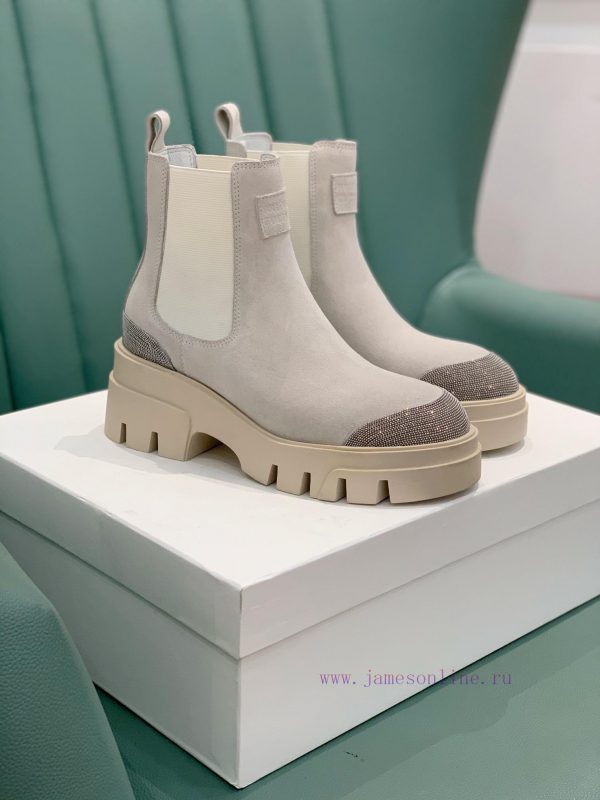 BRUNELL * CUCINELL * One foot short boot material upper made of cow suede sheepskin lining, quctxa7j - Image 8