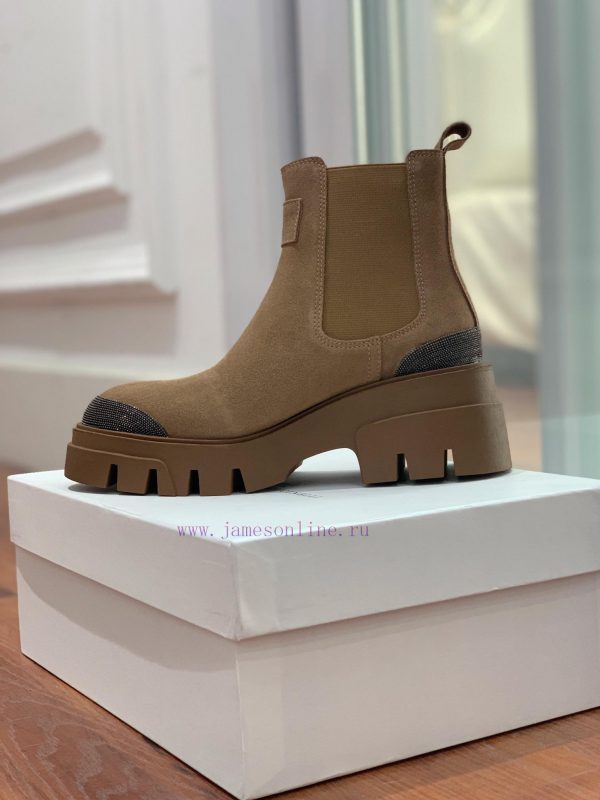 BRUNELL * CUCINELL * One foot short boot material upper made of cow suede sheepskin lining, waja8yox - Image 7
