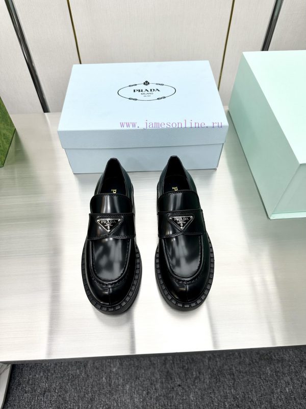 Top tierPrada 2023 Autumn/Winter High Heels loafersClassic high-heeled thick heel triangle l4e9w69ga - Image 3