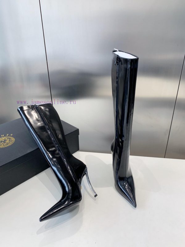 P00Versace Fansi Zhe pointed high-heeled bootsImported pearl cowhide upper with open edges, u9l6hp11 - Image 3