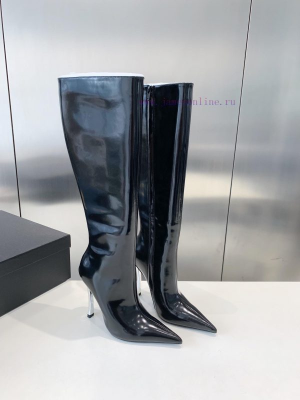 P00Versace Fansi Zhe pointed high-heeled bootsImported pearl cowhide upper with open edges, u9l6hp11 - Image 4