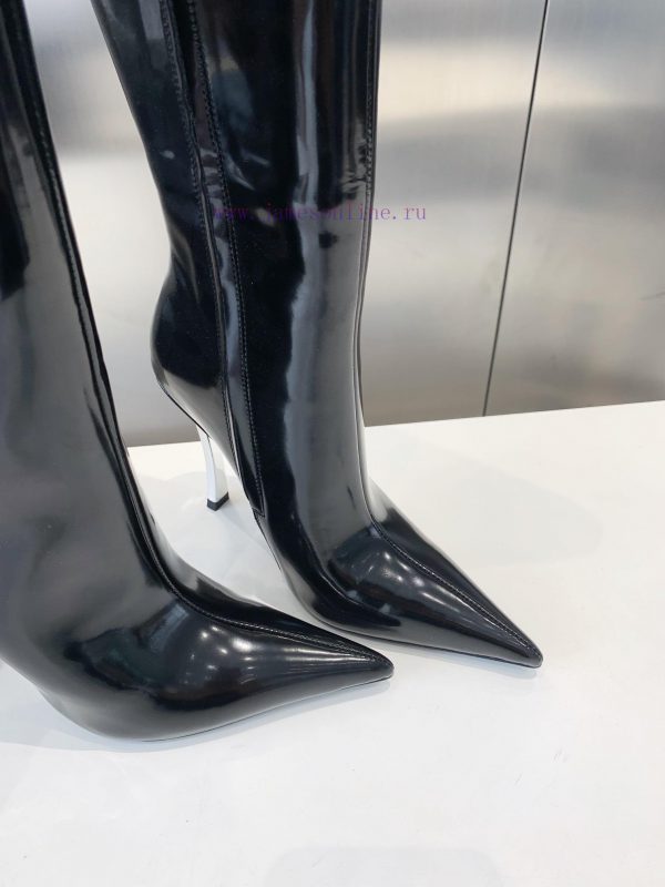 P00Versace Fansi Zhe pointed high-heeled bootsImported pearl cowhide upper with open edges, u9l6hp11 - Image 5