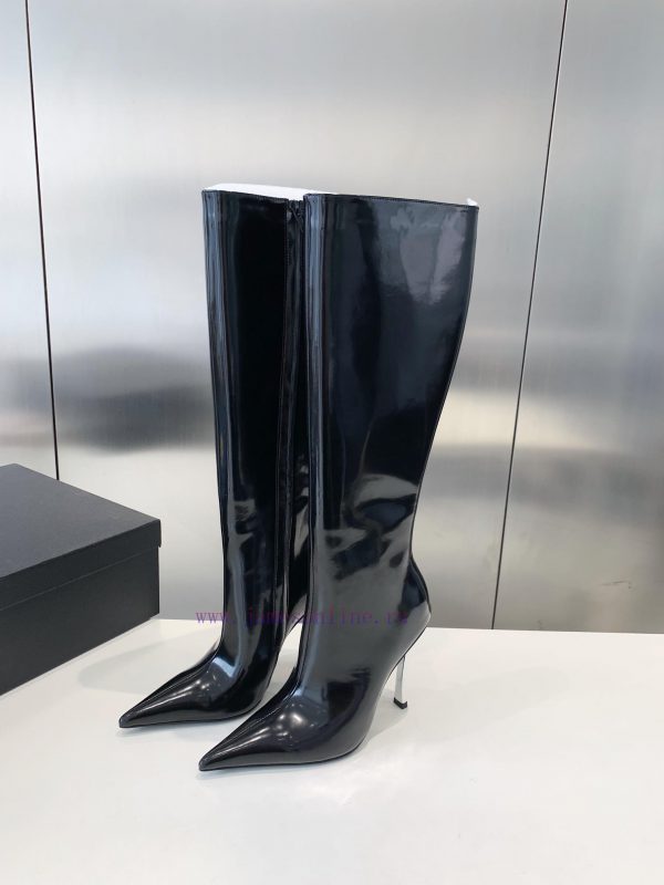 P00Versace Fansi Zhe pointed high-heeled bootsImported pearl cowhide upper with open edges, u9l6hp11 - Image 7