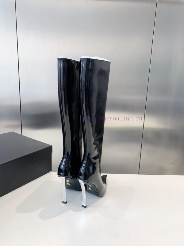 P00Versace Fansi Zhe pointed high-heeled bootsImported pearl cowhide upper with open edges, u9l6hp11 - Image 9