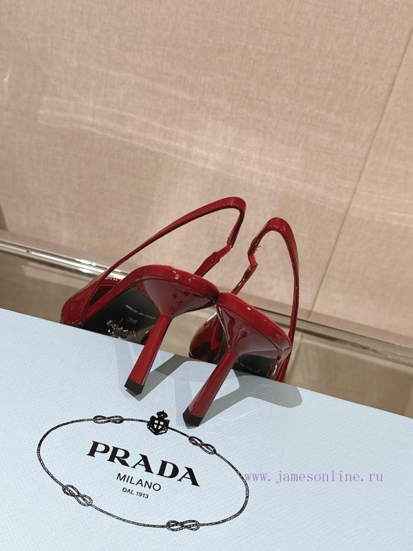 -24Ss Early Spring New Prada Stiletto Heel Back Air SandalsThis patent leather high-heeled sc9m971on - Image 7