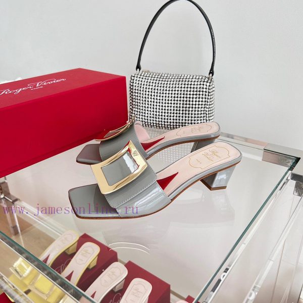 ️️* ?/Biki Love 4.5cm metal buckle patent leather high heels-Elephant Grey Silver New Blue Yt5hwkiex - Image 4