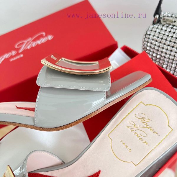 ️️* ?/Biki Love 4.5cm metal buckle patent leather high heels-Elephant Grey Silver New Blue Yt5hwkiex - Image 9
