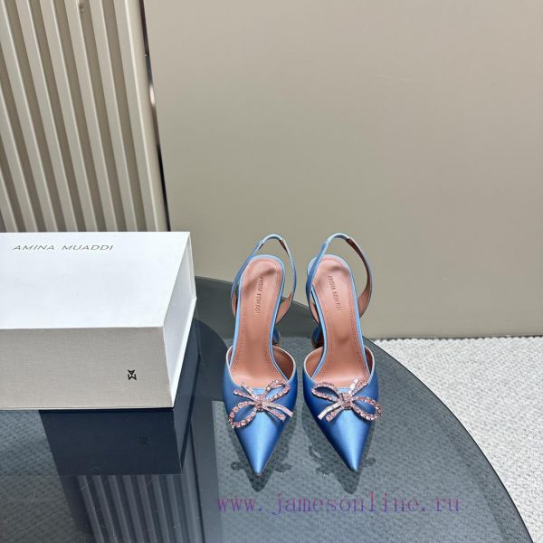 Amina Muaddi Sparkling Diamond Bow Beautiful Fashion ShoesAuthentic 11 Remastered Top Qualitr75p9378 - Image 3