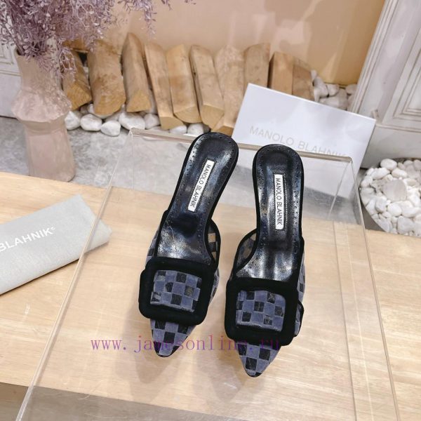 ?MANOLO BLAHNlK 2024 The new Mb fashionable women's high-heeled checkered cloth M ü ller sl67k6f9jf