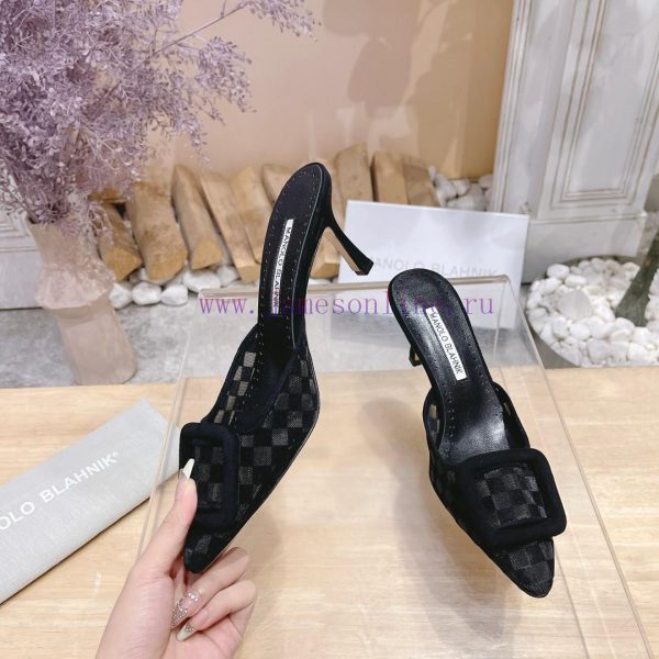?MANOLO BLAHNlK 2024 The new Mb fashionable women's high-heeled checkered cloth M ü ller sl05qcw2v7 - Image 4