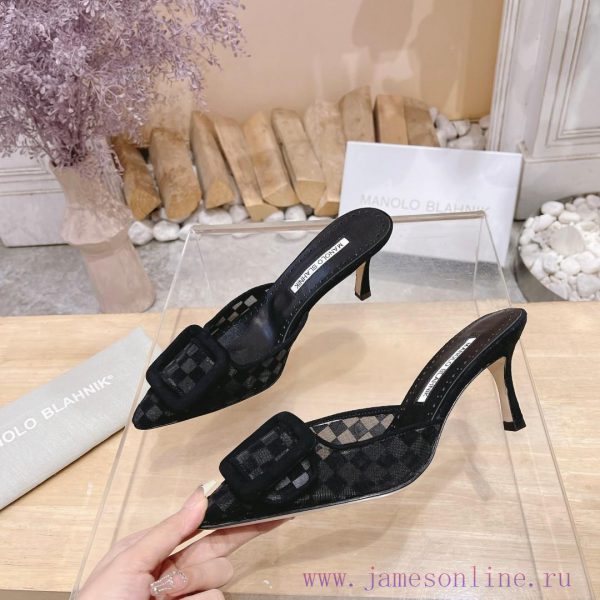 ?MANOLO BLAHNlK 2024 The new Mb fashionable women's high-heeled checkered cloth M ü ller sl05qcw2v7 - Image 6