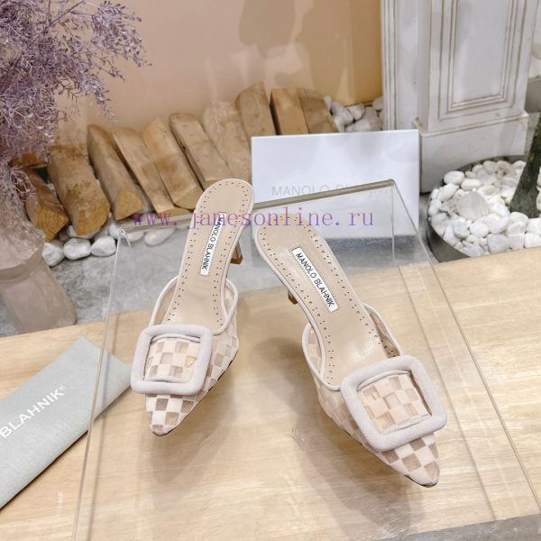 ?MANOLO BLAHNlK 2024 The new Mb fashionable women's high-heeled checkered cloth M ü ller sltu0dpcrb - Image 3
