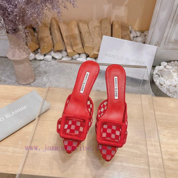?MANOLO BLAHNlK 2024 The new Mb fashionable women's high-heeled checkered cloth M ü ller sleffq7mkr