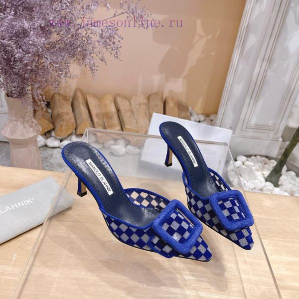 ? MANOLO BLAHNlK 2024 New Mb Fashion Little Women's High Heels Checkered Cloth Mill Slippertp7roq06 - Image 6