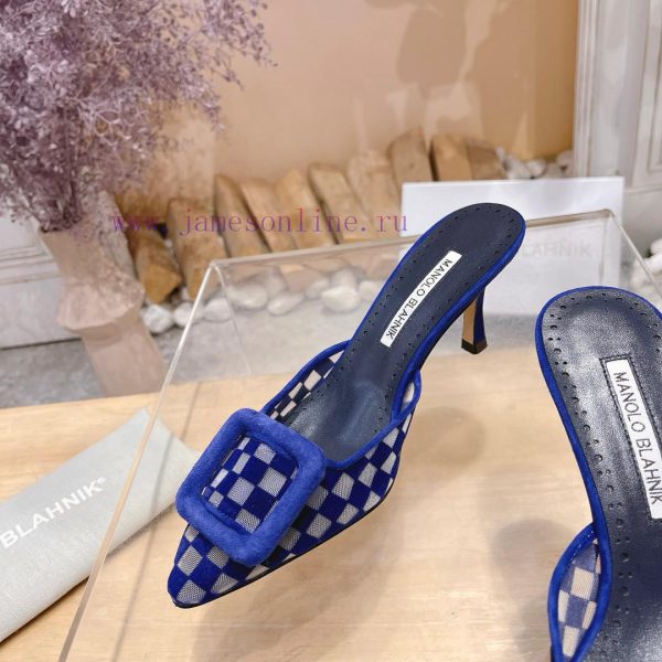 ? MANOLO BLAHNlK 2024 New Mb Fashion Little Women's High Heels Checkered Cloth Mill Slippertp7roq06 - Image 7