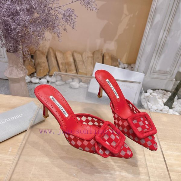 ?MANOLO BLAHNlK 2024 The new Mb fashionable women's high-heeled checkered cloth M ü ller sleffq7mkr - Image 7
