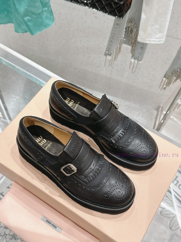 ?????? Miu Miu's new thick soled Block leather shoesSelected imported polished cowhide materya2293de - Image 3