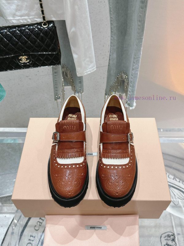 ?????? Miu Miu's new thick soled Block leather shoesSelected imported polished cowhide materg0auacxk - Image 3