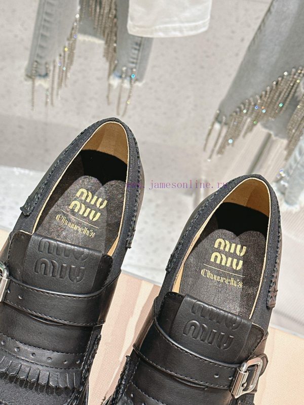 ?????? Miu Miu's new thick soled Block leather shoesSelected imported polished cowhide materya2293de - Image 7