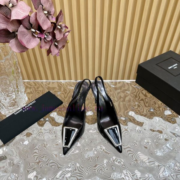 Top YSL - Saint Laurent Paris runway updates with pointed toe and square buckle, slim heel dlttv2gsc