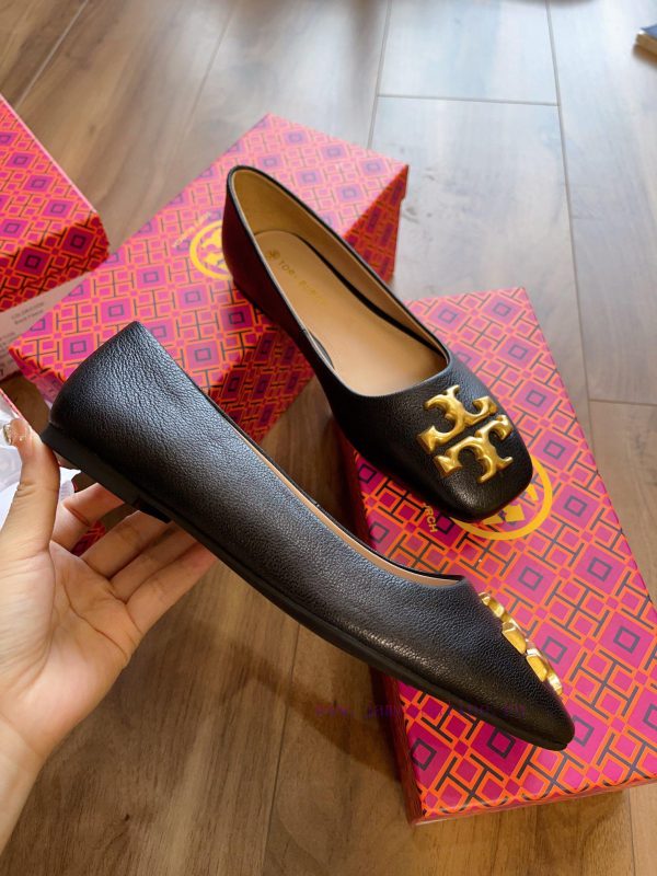 Black leather surfaceEleanor ballet flatsCortical iconic Double T pattern square toe back ligyactpzg