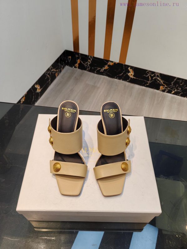 Out, Balmain 2024 Spring/Summer Fashion Show Original Metal Buckle High Heel SlippersBrand Bn2a2x8ui