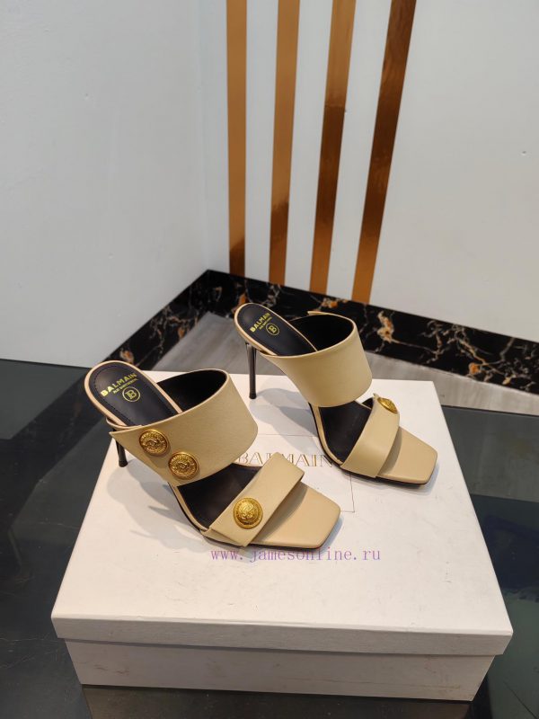 Out, Balmain 2024 Spring/Summer Fashion Show Original Metal Buckle High Heel SlippersBrand Bn2a2x8ui - Image 3