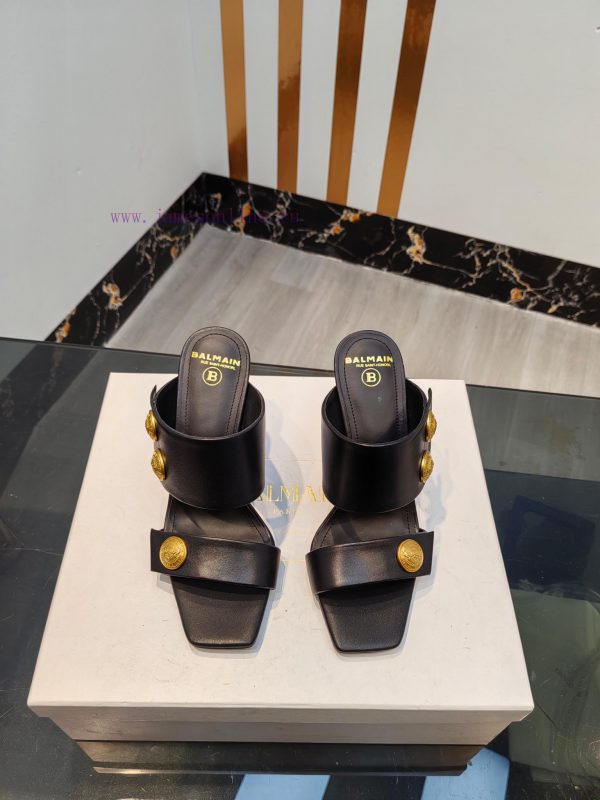 Out, Balmain 2024 Spring/Summer Fashion Show Original Metal Buckle High Heel SlippersBrand Bt9y7ulj5