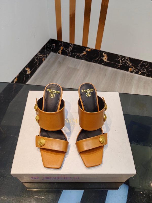Out, Balmain 2024 Spring/Summer Fashion Show Original Metal Buckle High Heel SlippersBrand B5rpg3rm5