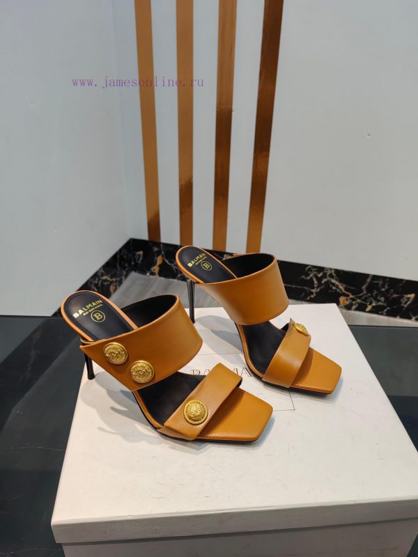 Out, Balmain 2024 Spring/Summer Fashion Show Original Metal Buckle High Heel SlippersBrand B5rpg3rm5 - Image 3