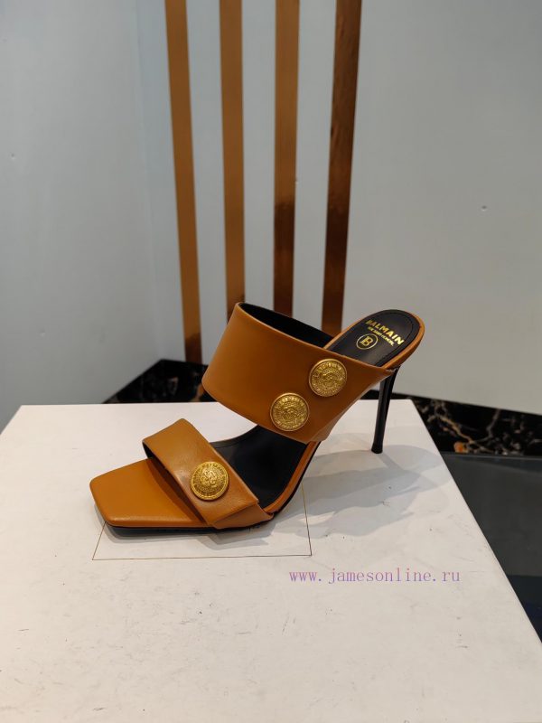 Out, Balmain 2024 Spring/Summer Fashion Show Original Metal Buckle High Heel SlippersBrand B5rpg3rm5 - Image 10