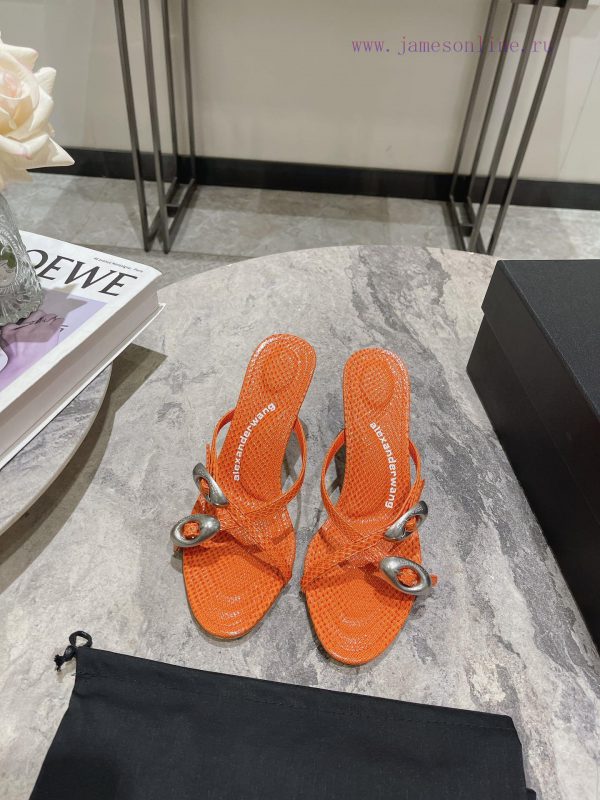 Alexander Wang's 24 Spring/Summer New Dome Middle Heel Sandals with Serpentine Pattern and Sxaku9qzb