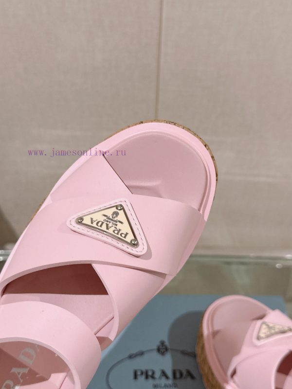 -24Fw Spring/Summer New Prada Wood Grain Thick Bottom Cross Rubber SandalsThis rubber sandalbn19bg29 - Image 7