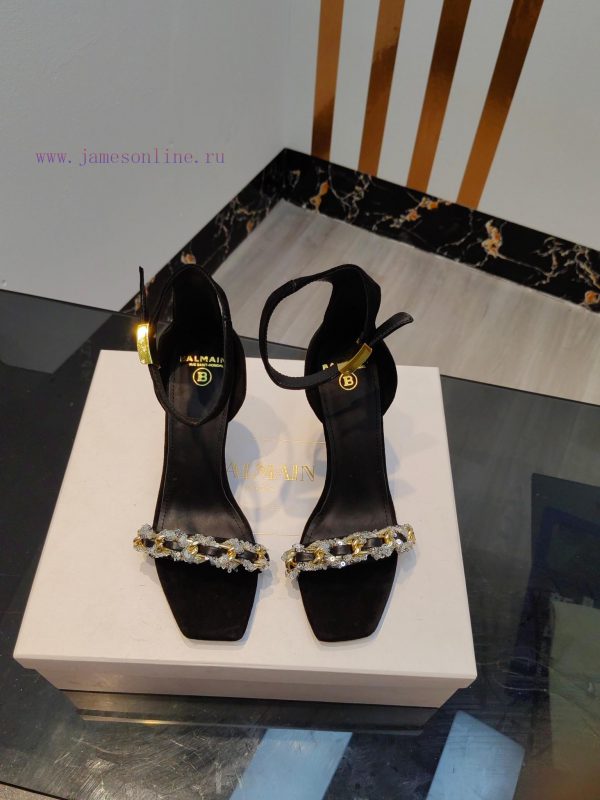 Out, Balmain 2024 Spring/Summer Fashion Show Original Metal Buckle High Heel SandalsBrand Bax7hujuiw